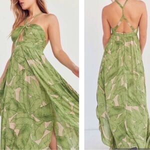 Urban Outfitters - Tropical Maxi Dress | Kimchi Green Leaf Summer Vacay Dress
